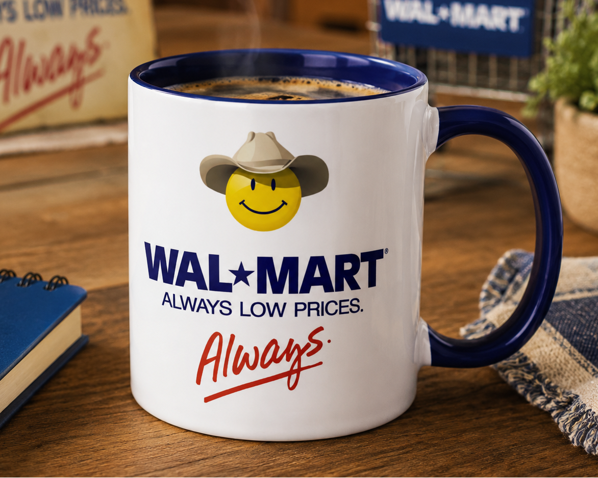 Vintage Walmart Coffee Mug | Retro Smiley Face Logo Ceramic Cup