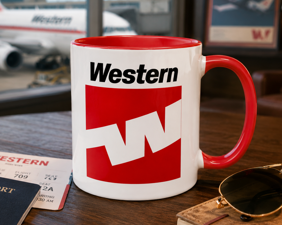 Vintage Western Airlines Coffee Mug | Retro Western W Logo Ceramic Cup