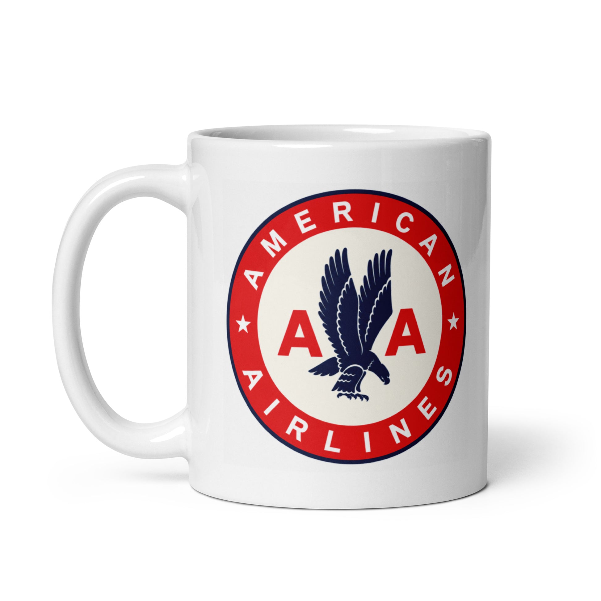 Classic American Airlines eagle logo ceramic coffee mug with vintage airline branding, an ideal gift for pilots, flight attendants, aviation fans, travelers, and nostalgic collectors.
