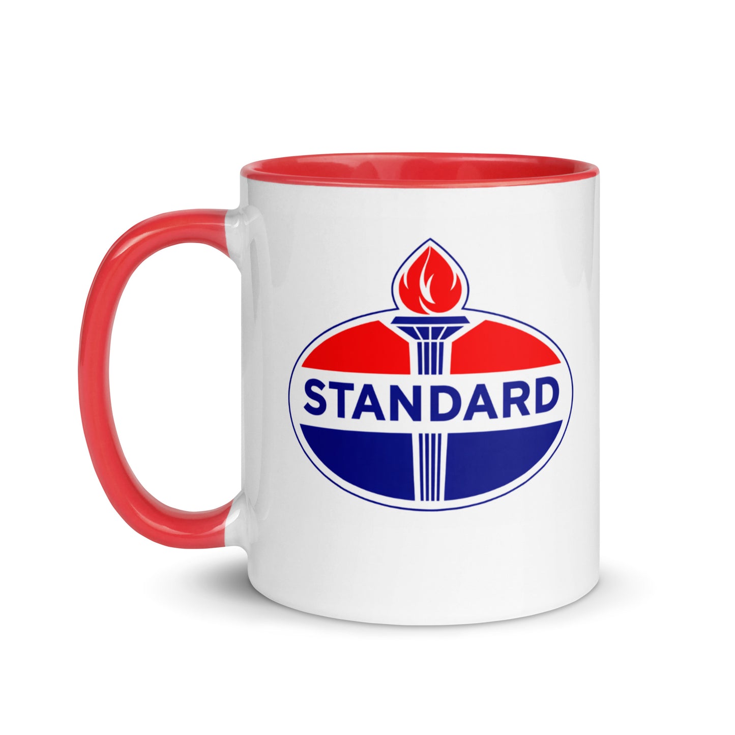 Standard Oil themed coffee mug featuring the historic petroleum company logo, nostalgic gift for classic car enthusiasts, vintage advertising collectors, and Americana fans.