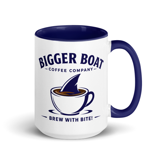 Bigger Boat Coffee Company 15oz Mug | Brew With Bite! Shark Fin Cup