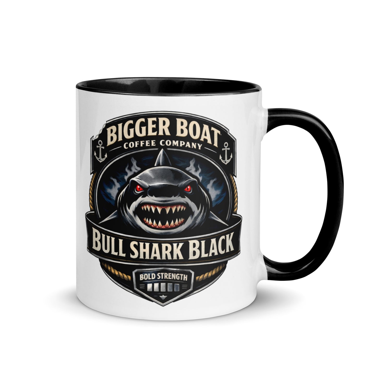 Bigger Boat Coffee Company Bull Shark Black Mug | Bold Strength Shark Coffee Cup