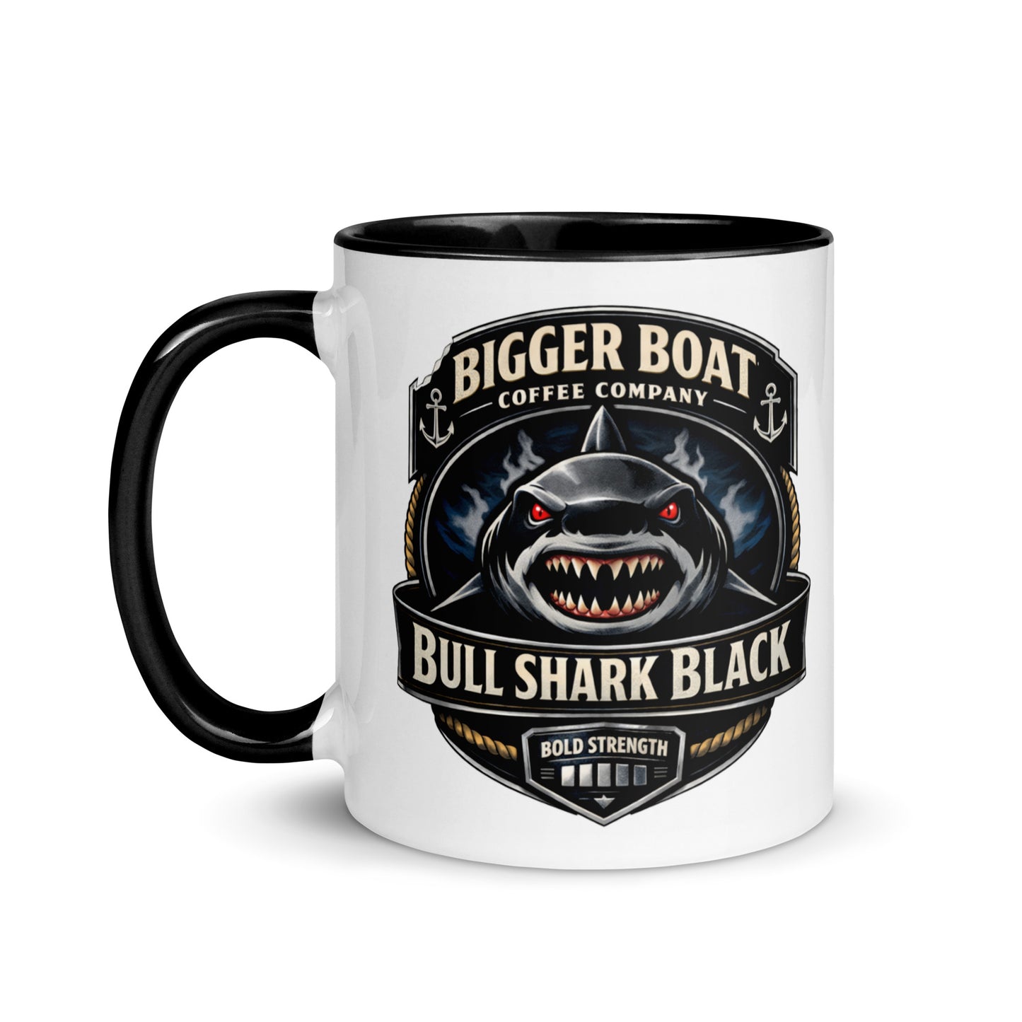 Bigger Boat Coffee Company Bull Shark Black Mug | Bold Strength Shark Coffee Cup