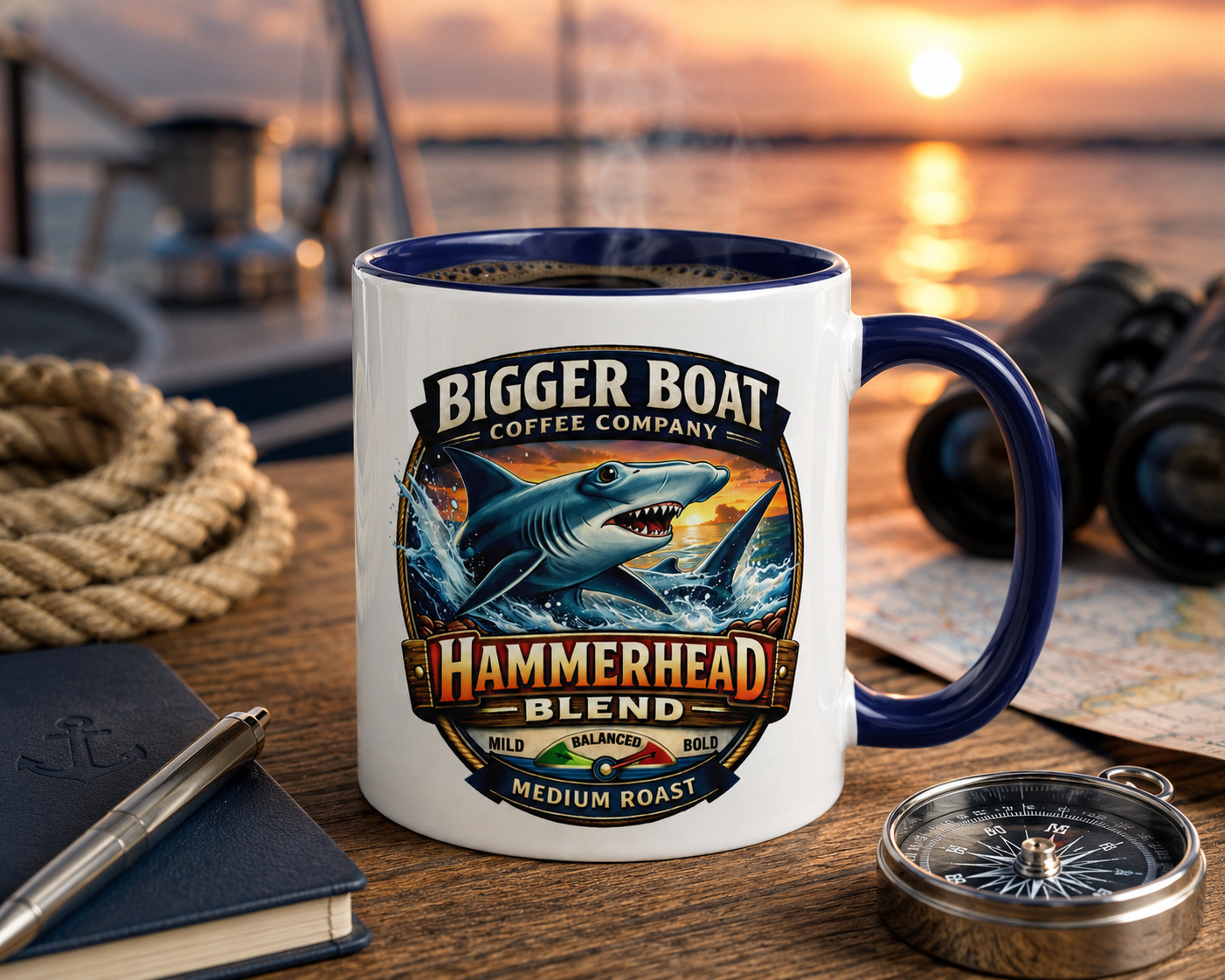 Bigger Boat Coffee Company Hammerhead Blend Mug | Balanced Medium Roast Shark Coffee Cup