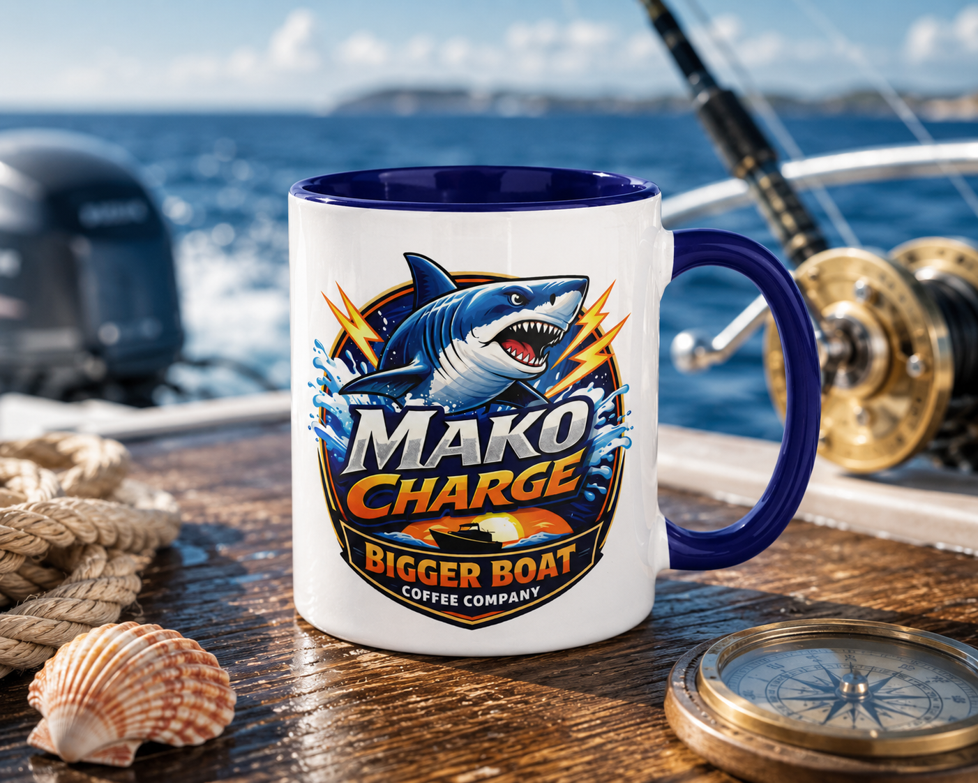 Bigger Boat Coffee Company Mako Charge Mug | High Energy Shark Coffee Cup