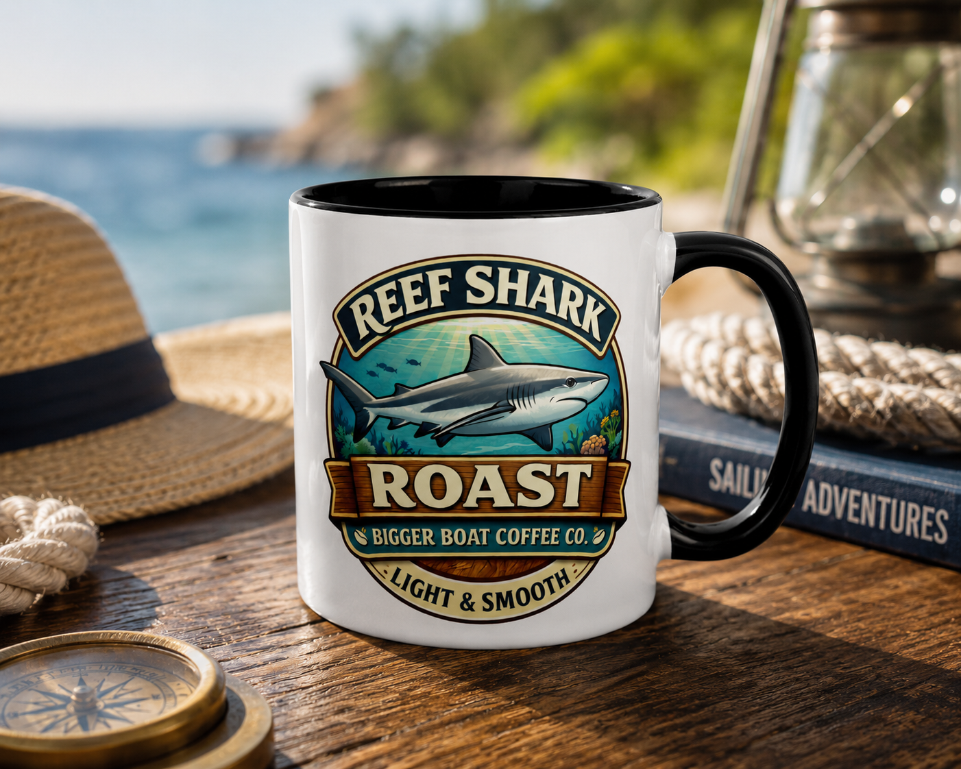 Bigger Boat Coffee Company Reef Shark Roast Mug | Light & Smooth Shark Coffee Cup