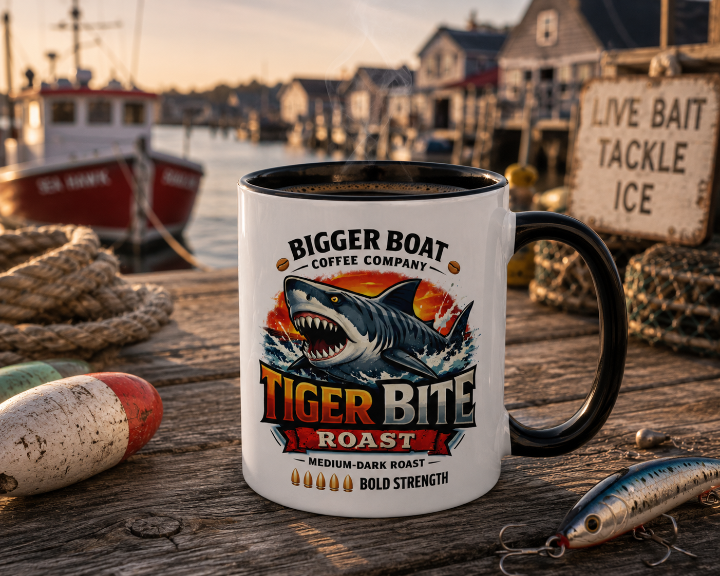 Bigger Boat Coffee Company Tiger Bite Roast Mug | Bold Medium-Dark Shark Coffee Cup