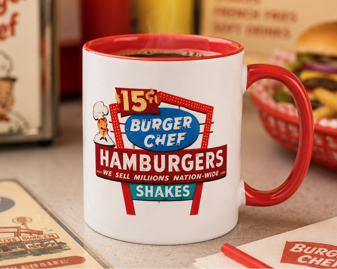 Burger Chef Coffee Mug | Retro Fast Food Sign Ceramic Cup