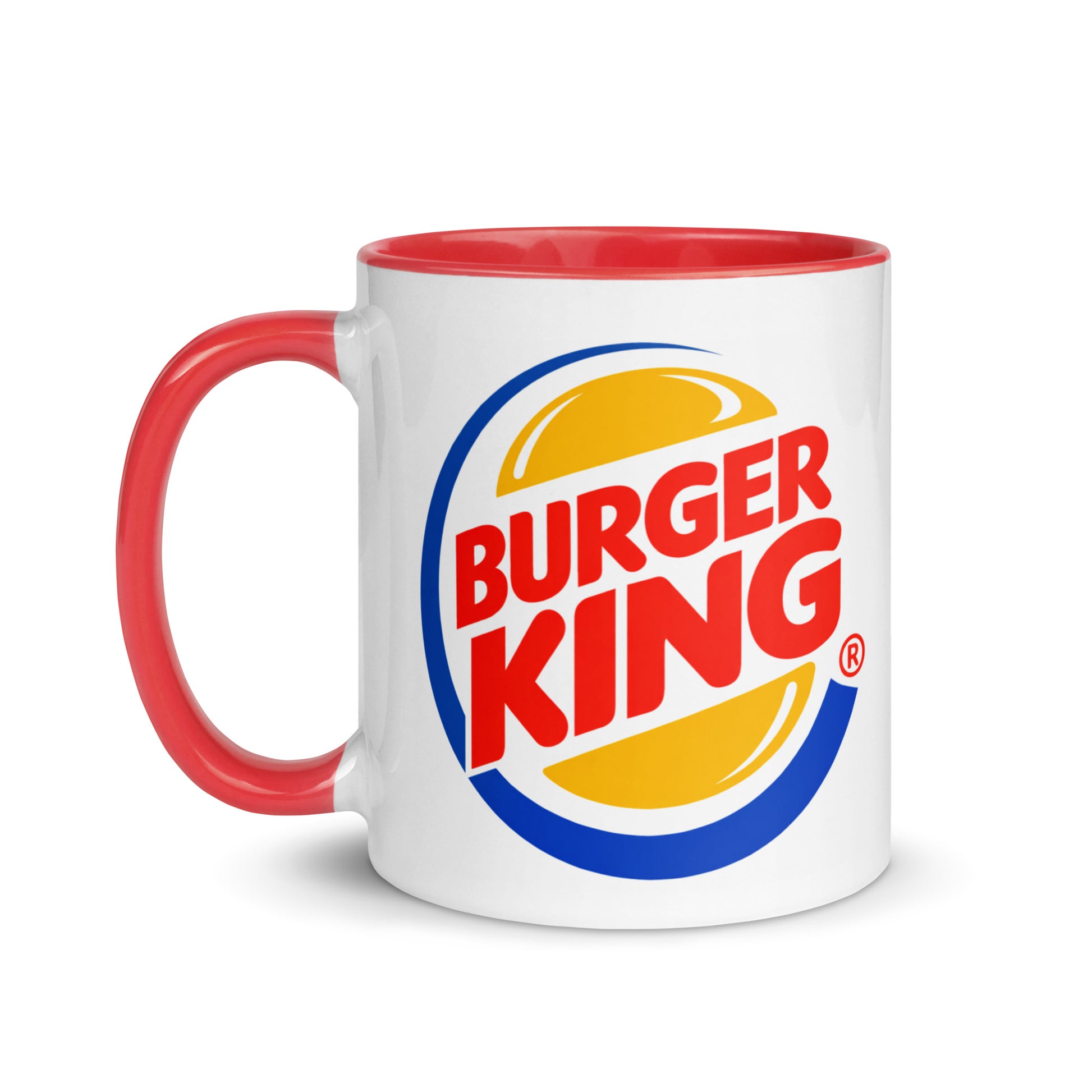 Burger King coffee mug showcasing the iconic burger logo design, collectible drinkware gift for fast food enthusiasts, retro advertising fans, and mug collectors.