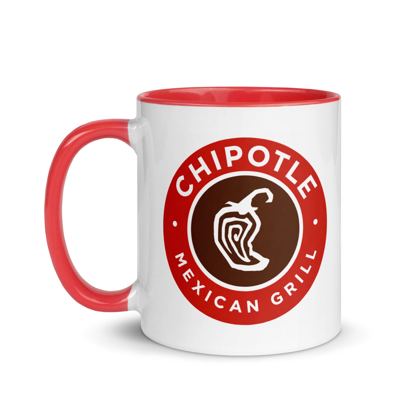 Chipotle Mexican Grill ceramic coffee mug with the classic Chipotle logo, novelty gift for Mexican food fans, restaurant memorabilia collectors, and coffee enthusiasts.
