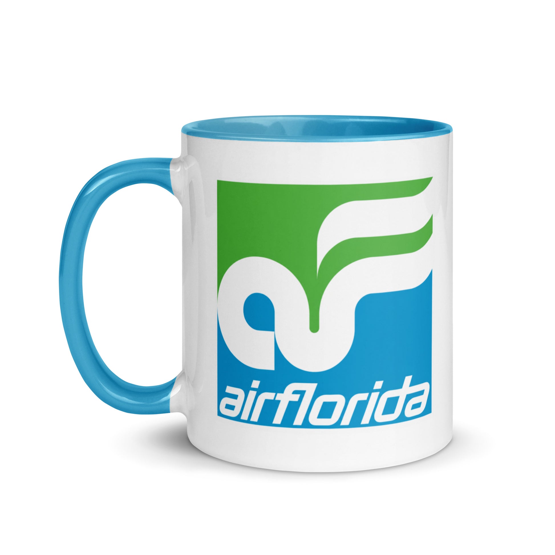 Retro Air Florida airline logo coffee mug with blue accents, nostalgic aviation gift for airline and travel memorabilia fans