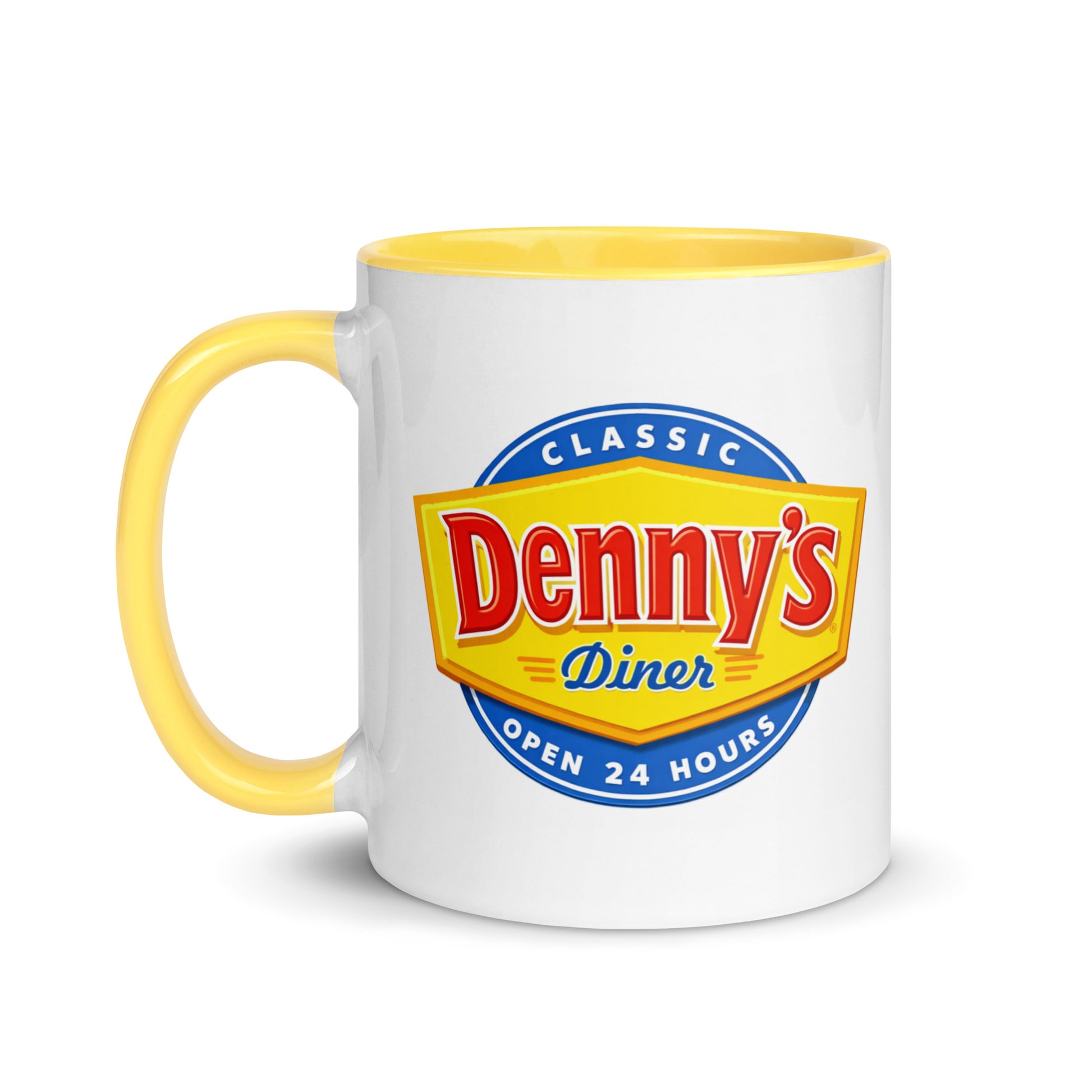 Retro Denny’s Diner coffee mug with classic 24-hour restaurant logo, nostalgic diner collectible and gift for Denny’s fans