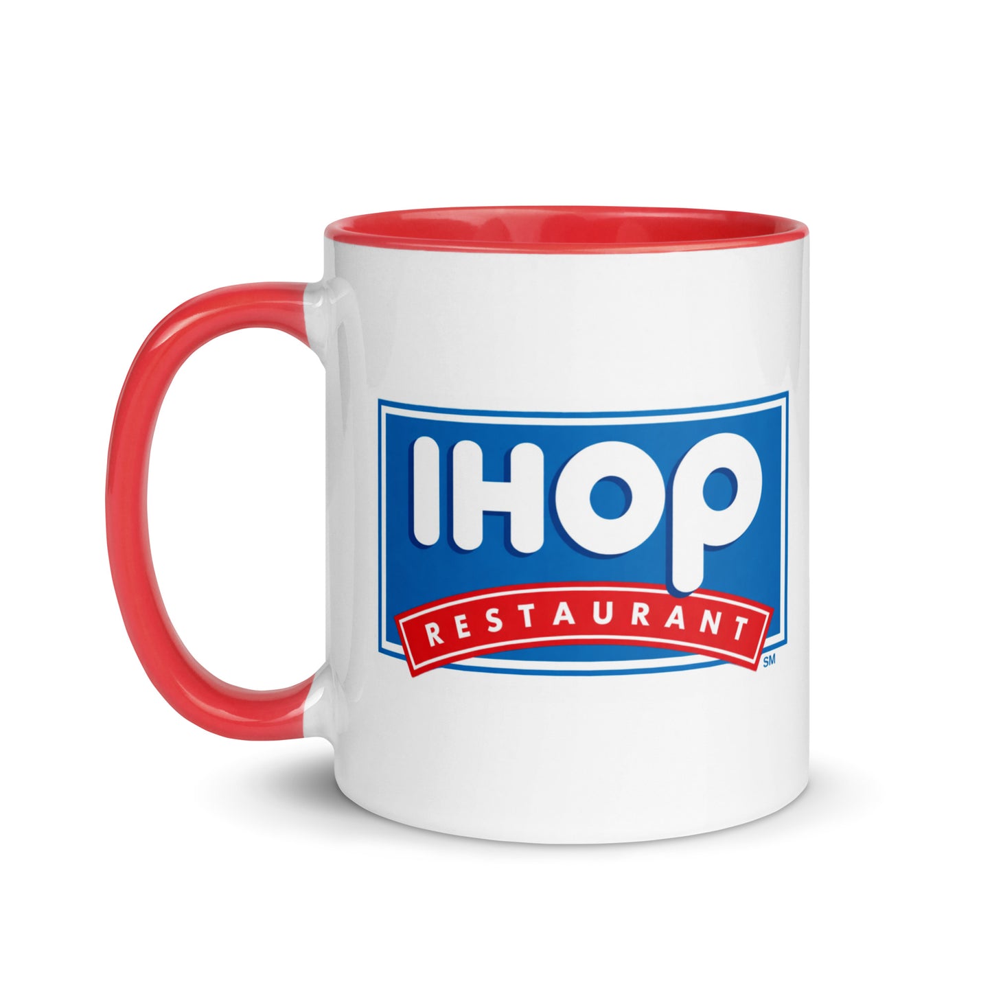 IHOP coffee mug featuring classic restaurant logo, 11 oz ceramic diner mug with red handle for breakfast and restaurant nostalgia fans.
