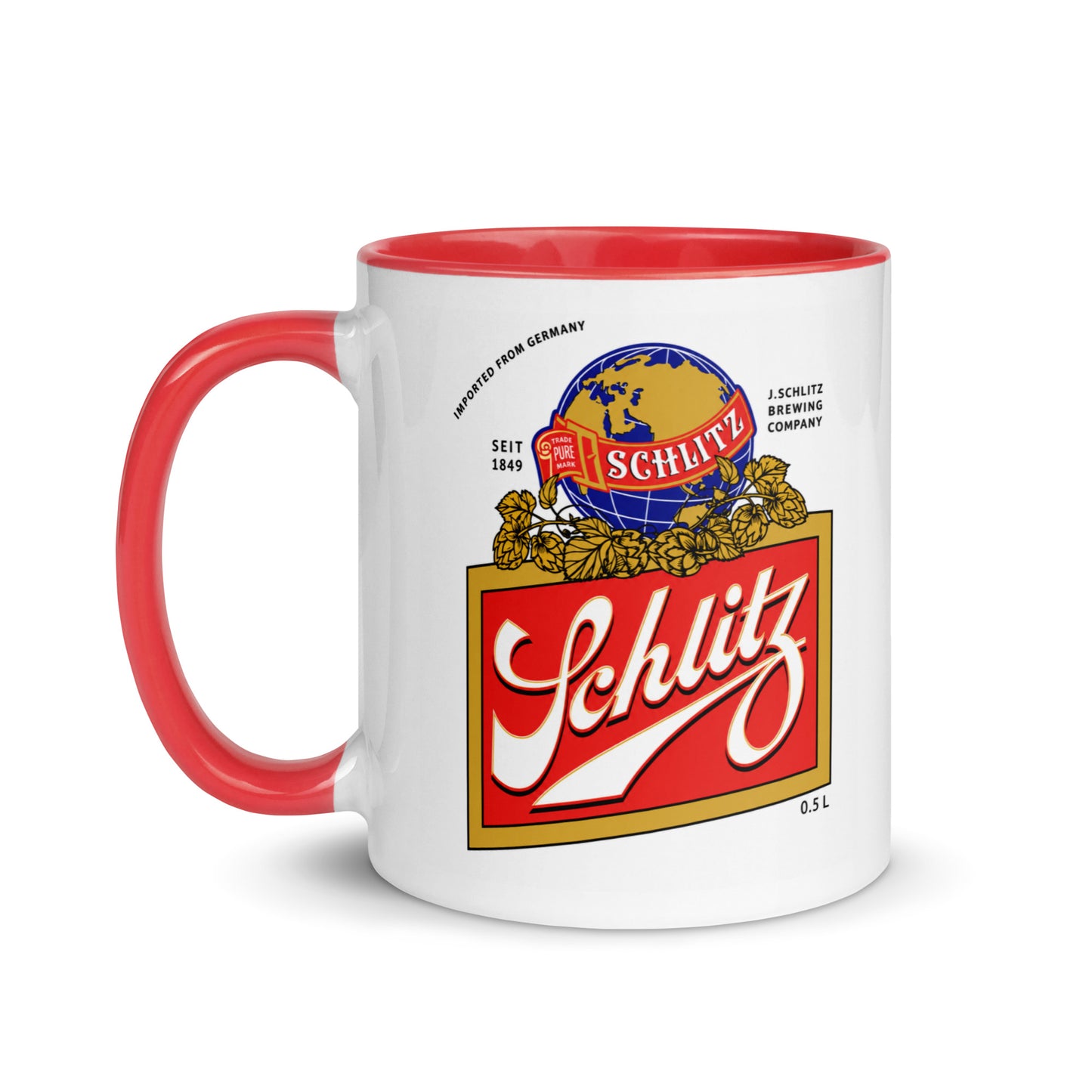 Schlitz themed coffee mug featuring the historic beer brand logo, nostalgic gift for beer lovers, vintage sign collectors, home bar enthusiasts, and Americana fans.