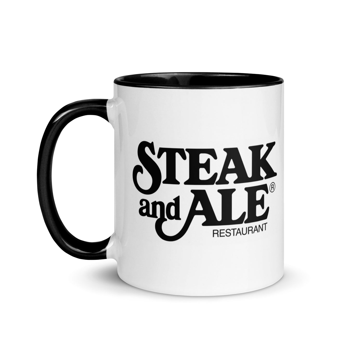 Vintage Steak and Ale 11 oz ceramic coffee mug with classic restaurant logo, retro steakhouse memorabilia and nostalgic dining collectible.