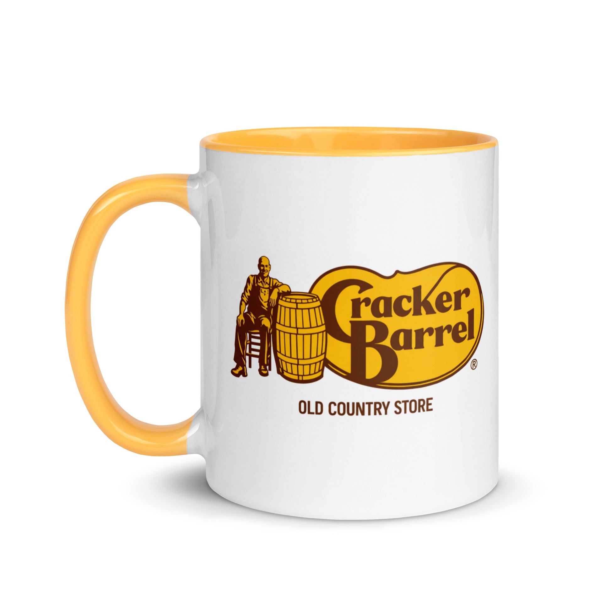 Cracker Barrel coffee mug with iconic Old Country Store logo and barrel artwork, collectible drinkware gift for restaurant enthusiasts, travelers, and nostalgic brand fans.