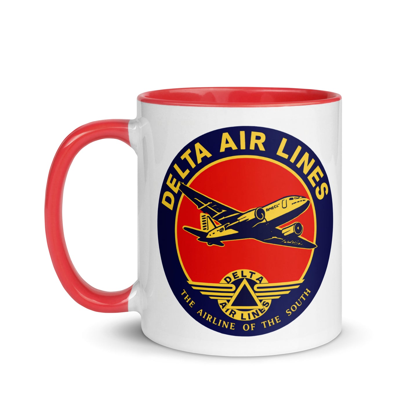 Classic Delta Air Lines ceramic coffee mug with nostalgic airline logo design, ideal for frequent flyers, aviation history fans, airport enthusiasts, and unique aviation-themed gift giving.