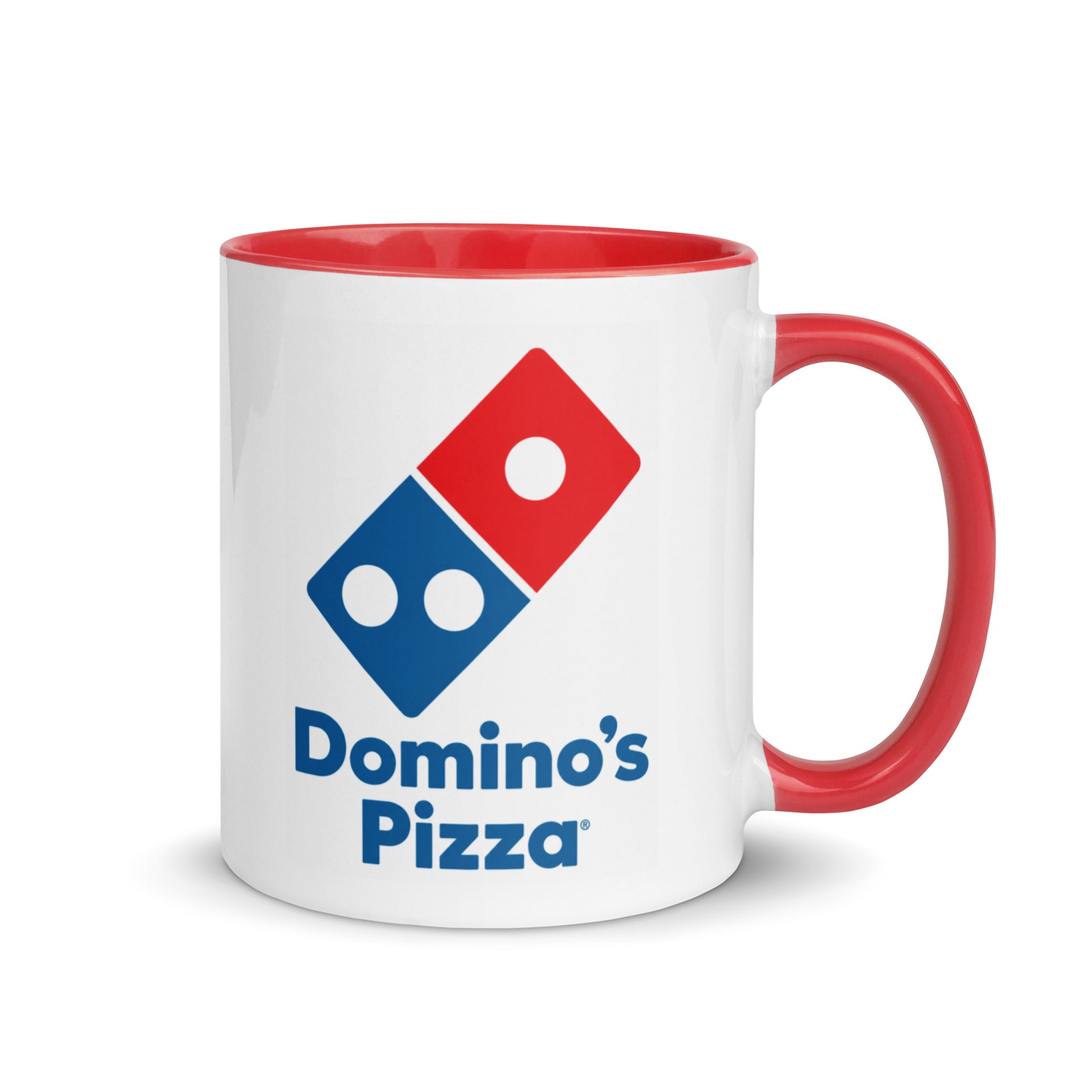 Vintage-style Domino’s Pizza ceramic coffee mug showcasing the classic red and blue logo, ideal for coffee drinkers, fast food enthusiasts, and unique nostalgic gift giving.