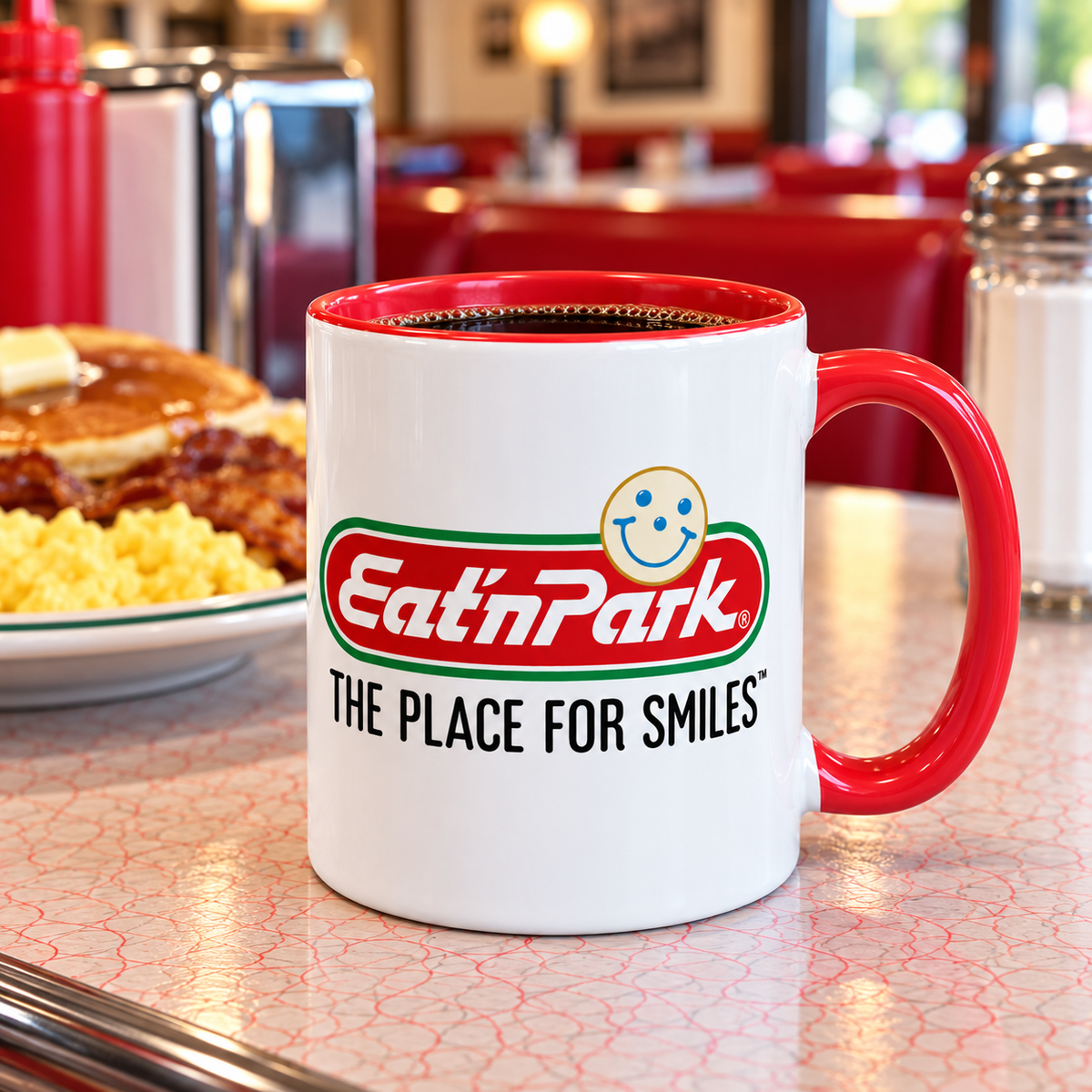Eat’n Park logo ceramic coffee mug featuring The Place for Smiles retro restaurant design