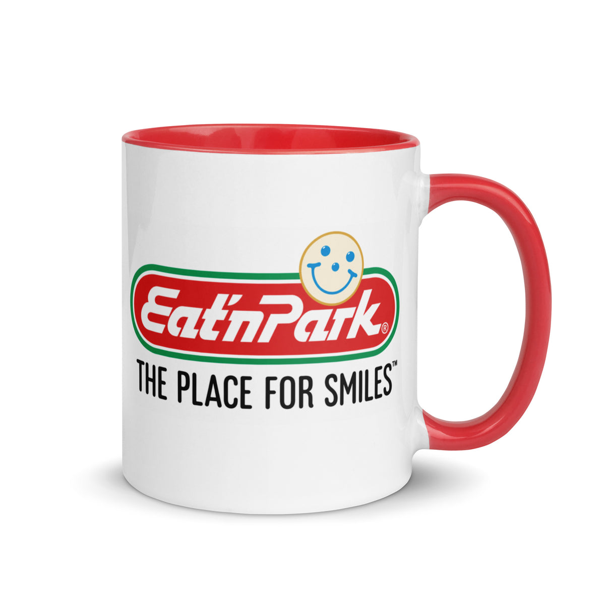 Eat’n Park coffee mug with classic The Place for Smiles restaurant logo and red handle