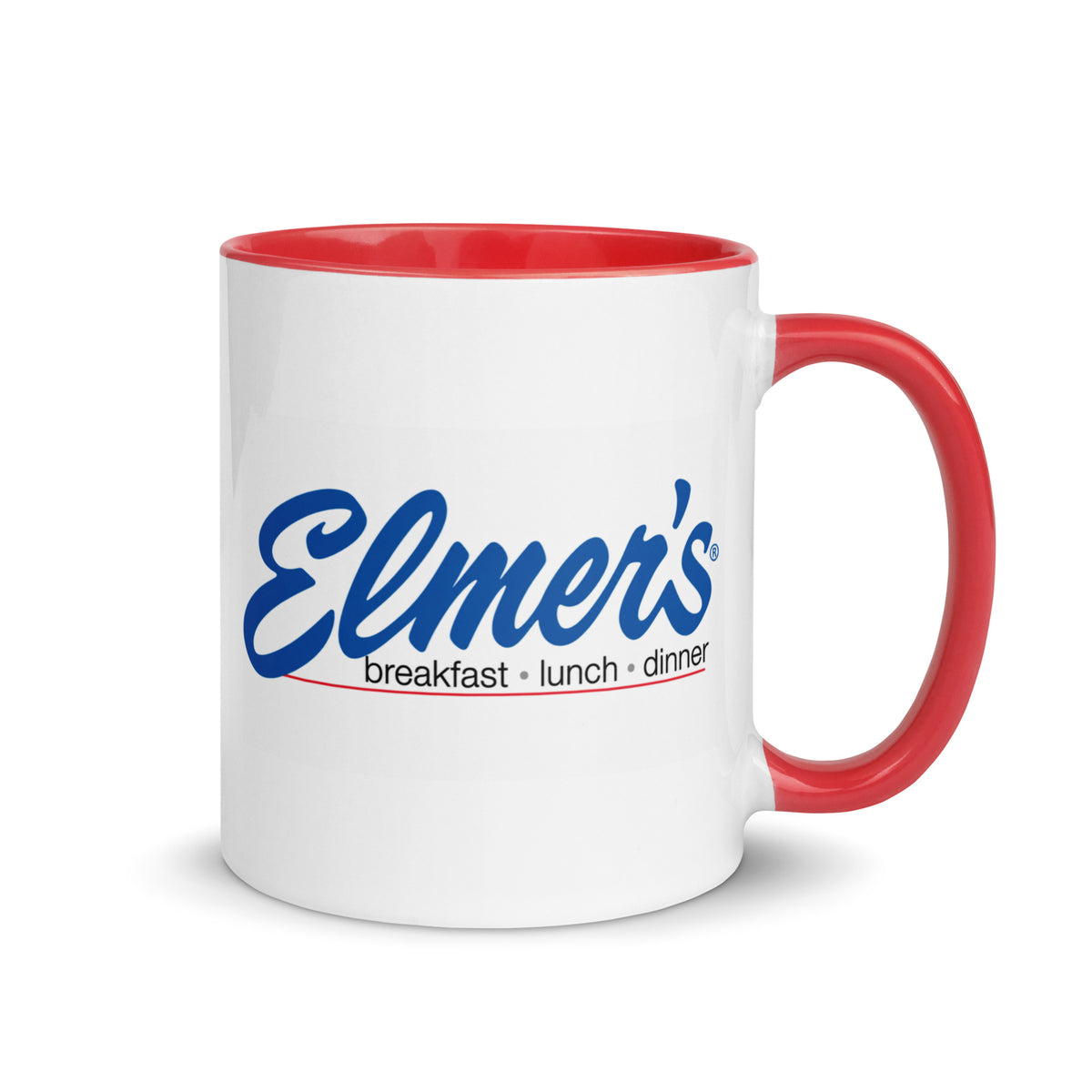 Elmer’s Restaurant 11 oz coffee mug with classic breakfast lunch and dinner logo and red handle