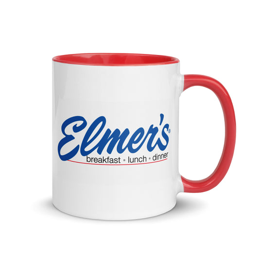 Elmer’s Restaurant 11 oz coffee mug with classic breakfast lunch and dinner logo and red handle