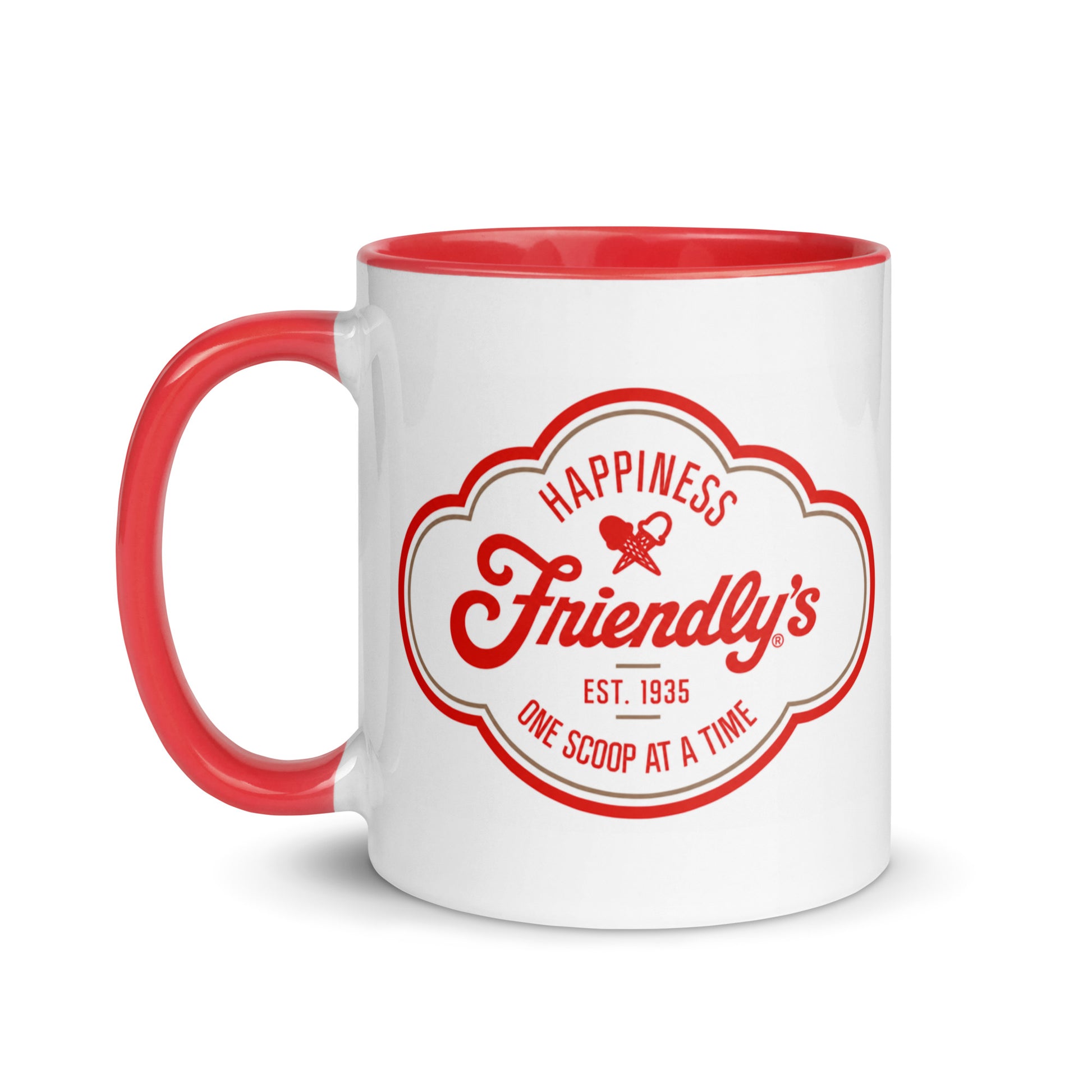 Classic Friendly’s ceramic coffee mug with retro restaurant logo artwork, ideal for dessert lovers, family restaurant fans, Americana collectors, office coffee stations, and unique gift giving.