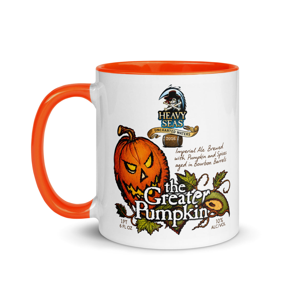 Heavy Seas The Greater Pumpkin coffee mug featuring spooky jack-o-lantern and imperial ale artwork