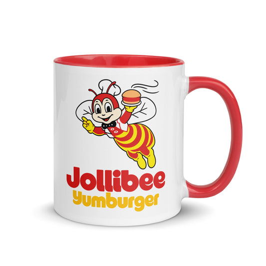 Jollibee Yumburger 11 oz coffee mug with classic Jollibee bee mascot holding a burger and red handle