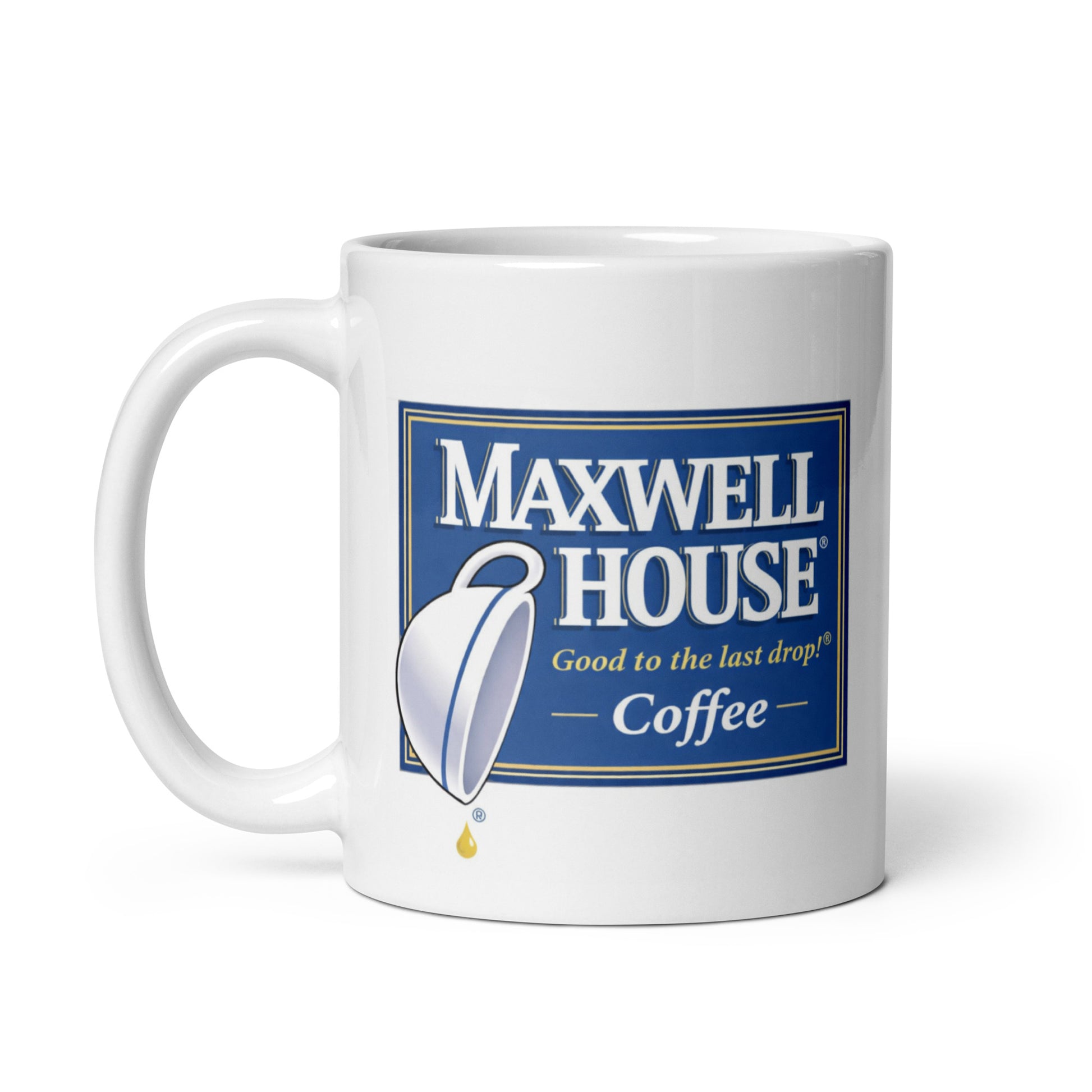 Vintage Maxwell House coffee mug with iconic blue logo and coffee cup graphic, nostalgic kitchen drinkware gift for coffee enthusiasts and retro brand fans.