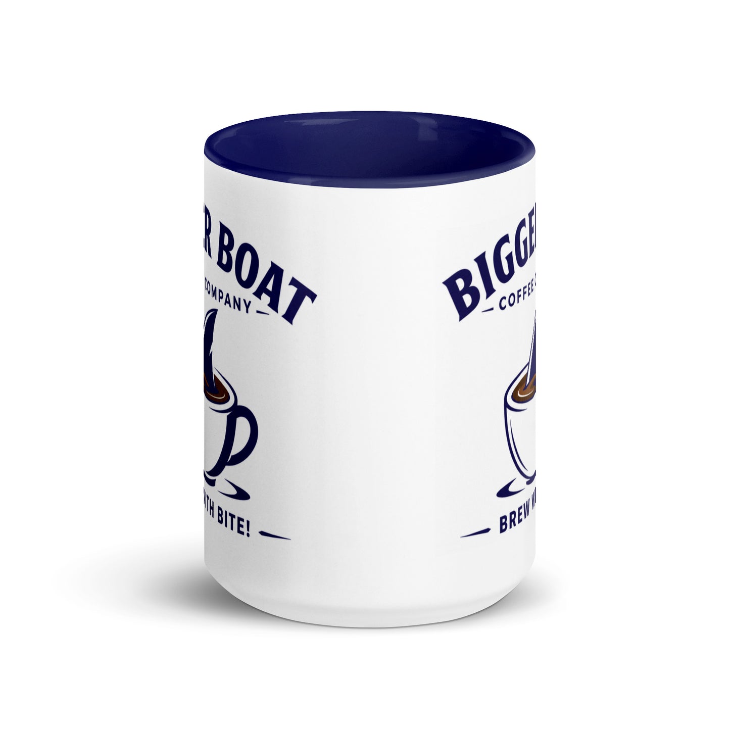 Bigger Boat Coffee Company 15oz Mug | Brew With Bite! Shark Fin Cup