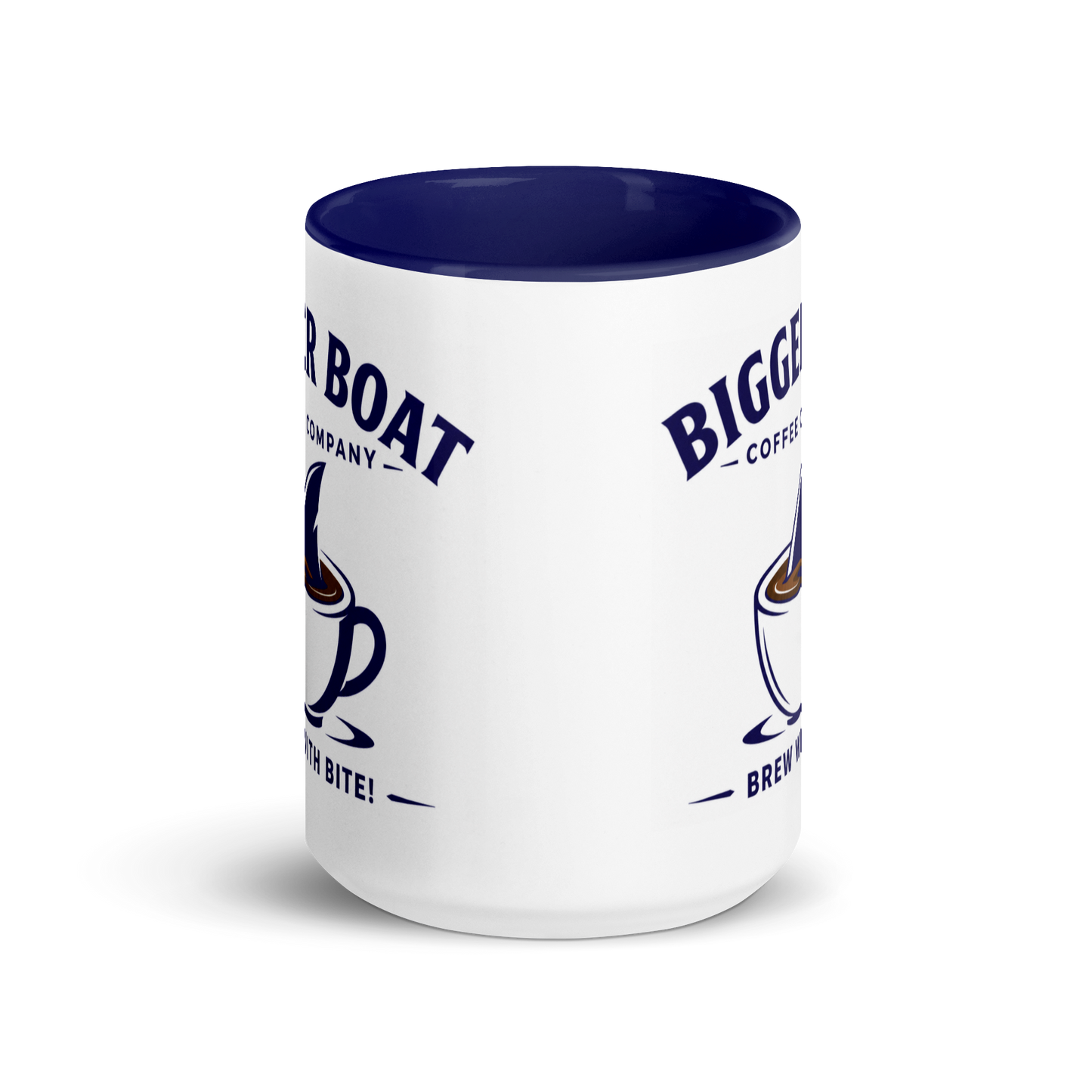 Bigger Boat Coffee Company 15oz Mug | Brew With Bite! Shark Fin Cup