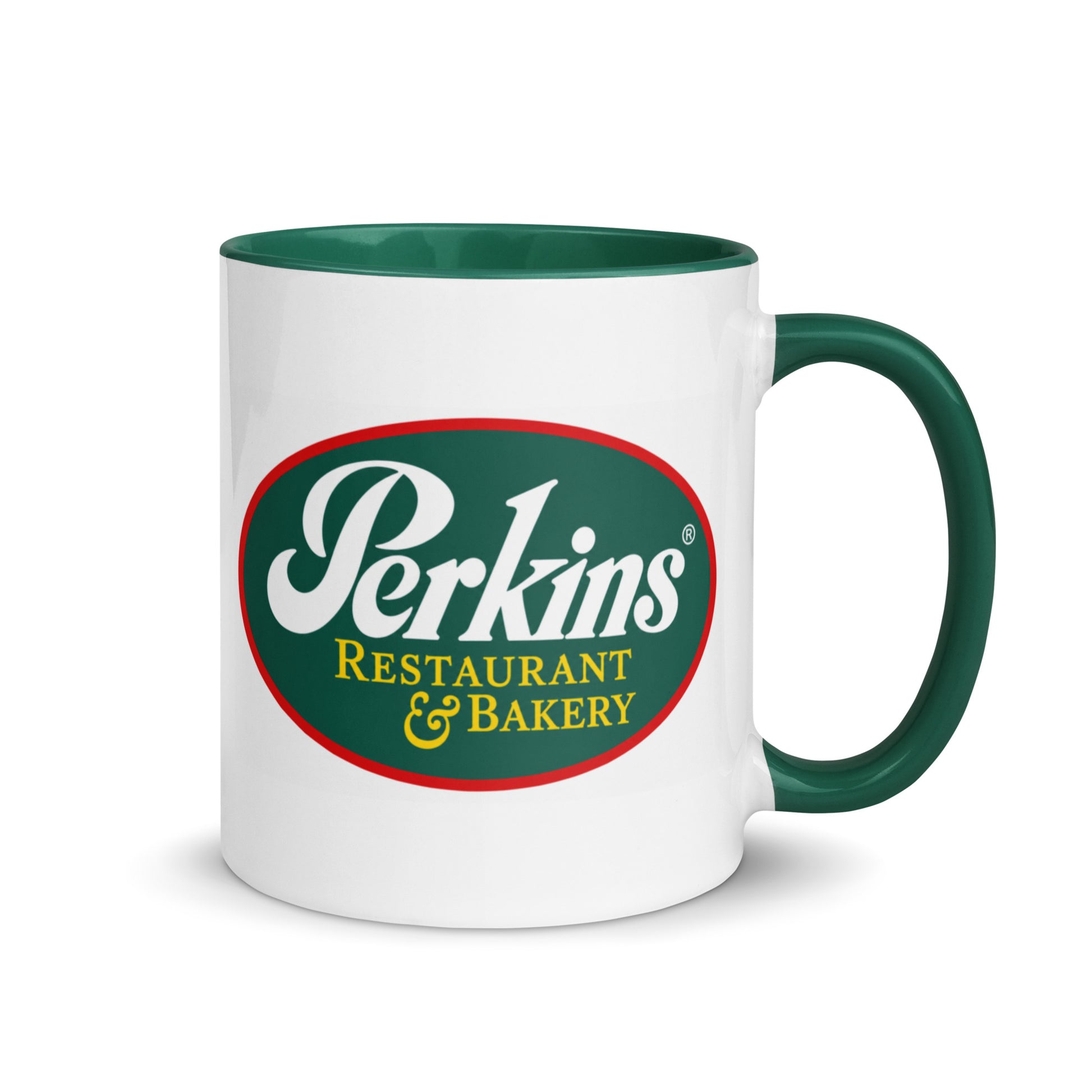 Vintage Perkins Restaurant & Bakery coffee mug featuring the classic Perkins logo, perfect for diner enthusiasts, restaurant memorabilia collectors, breakfast lovers, and coffee fans.