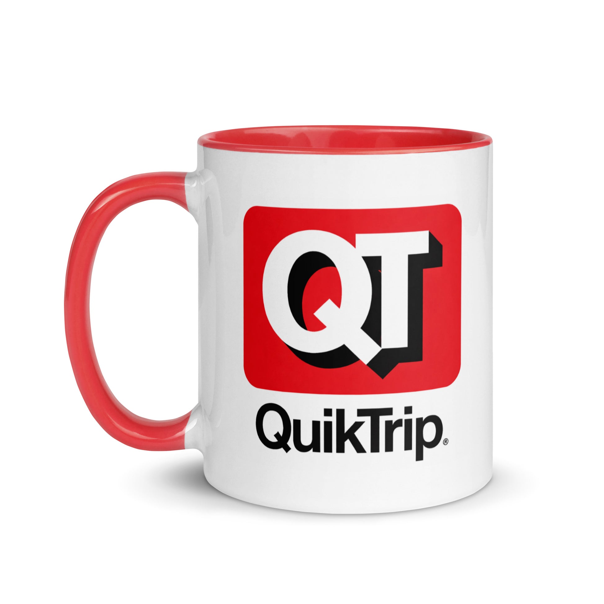 QuikTrip logo coffee mug showcasing the iconic QT design, collectible drinkware gift for convenience store fans, road travelers, and nostalgic brand collectors.