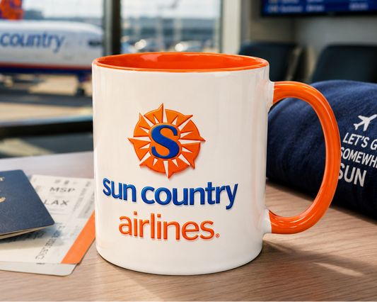 Sun Country Airlines Coffee Mug | Retro Airline Logo Ceramic Cup