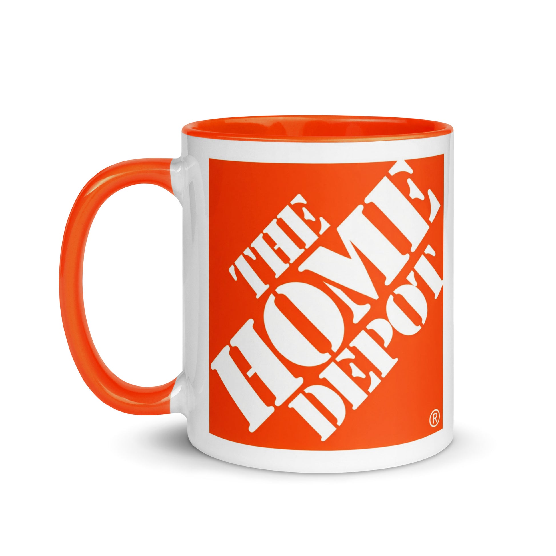 Home Depot themed coffee mug featuring the recognizable home improvement retailer logo, practical gift for homeowners, builders, woodworkers, and DIY fans.