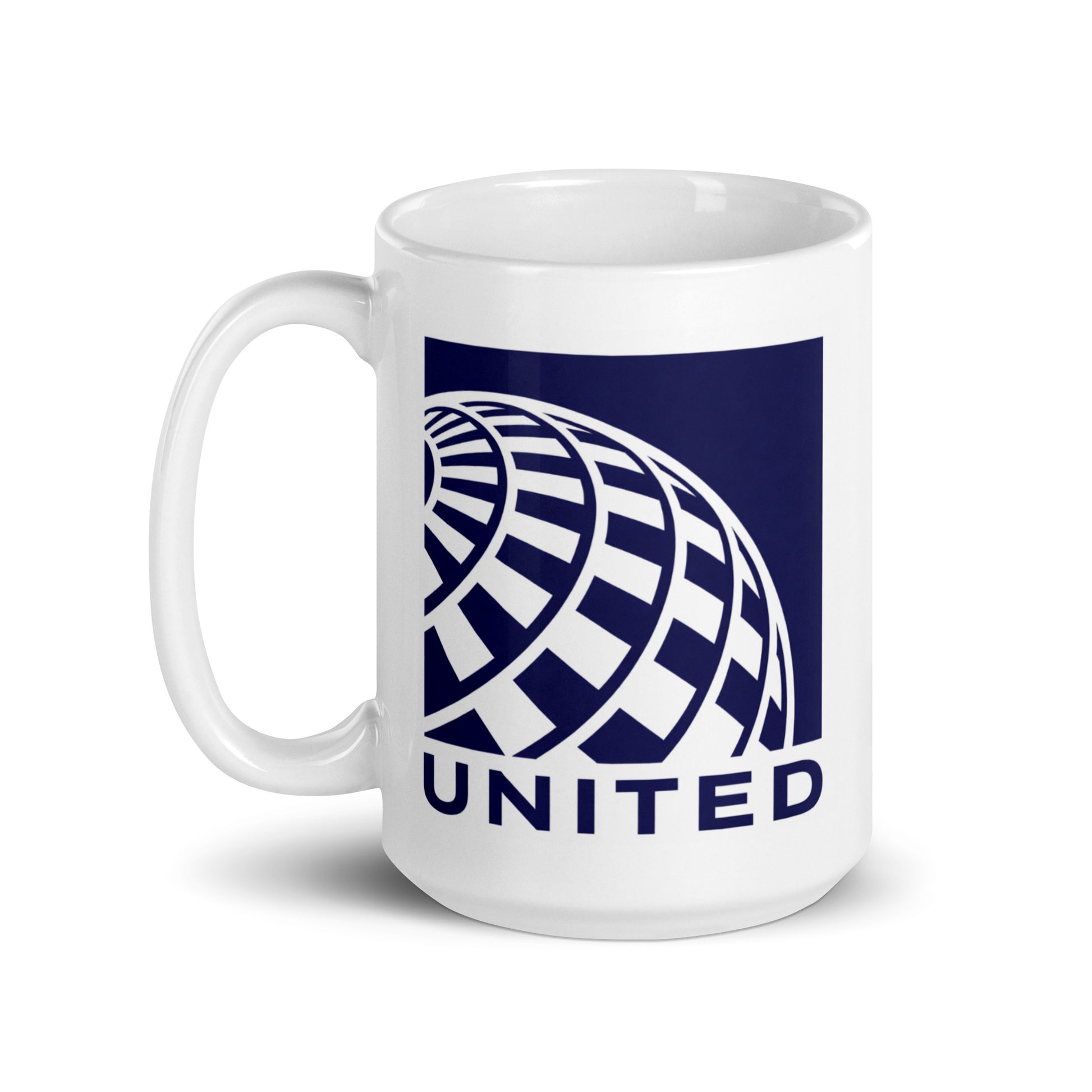 Vintage United Airlines logo coffee mug with the famous globe design, a nostalgic gift for pilots, flight attendants, travel lovers, and airline collectors.