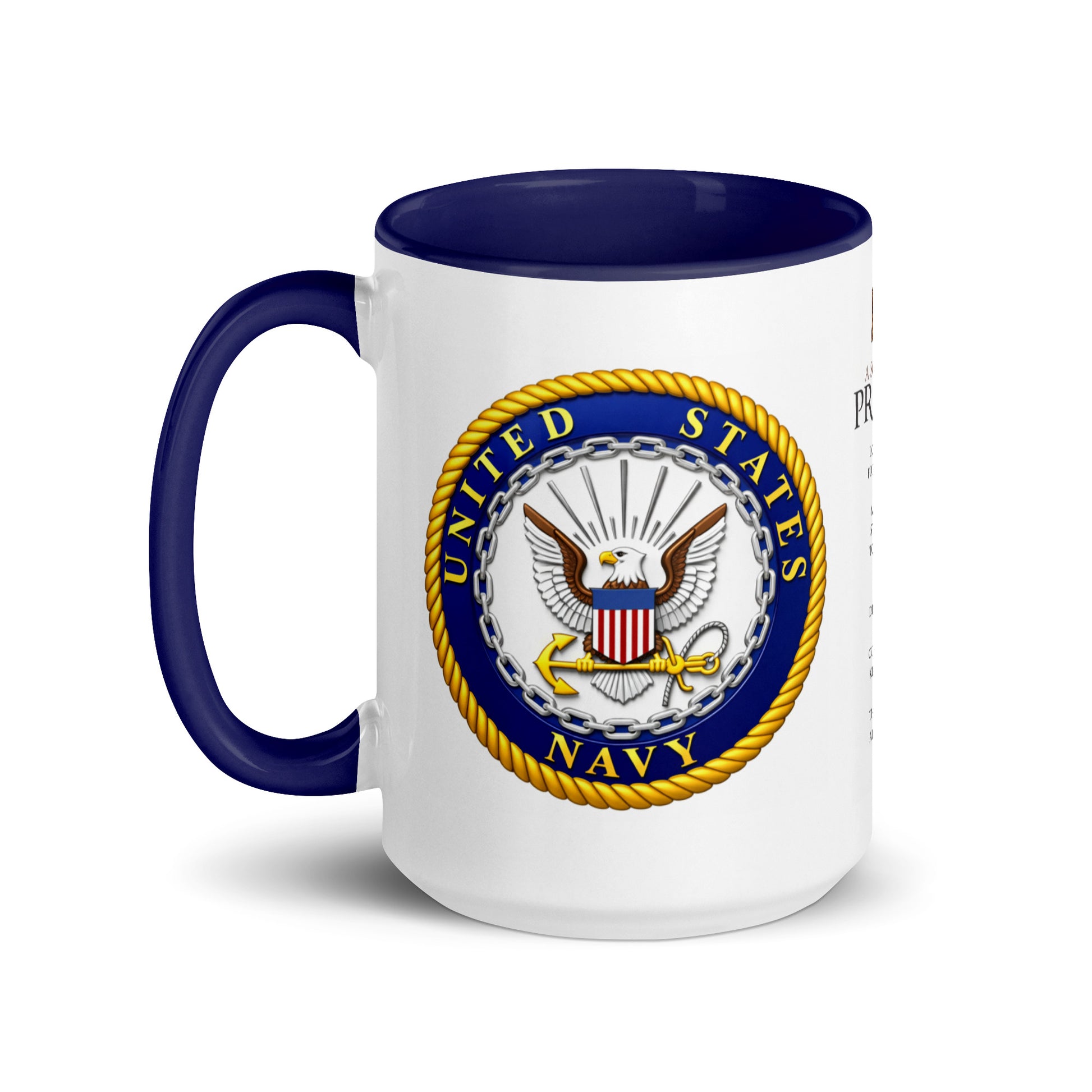 Military-inspired U.S. Navy coffee mug showcasing the iconic United States Navy seal on one side and the Soldier's Prayer on the other, an ideal gift for active duty sailors, Navy veterans, retirees, recruits, and patriotic coffee lovers.