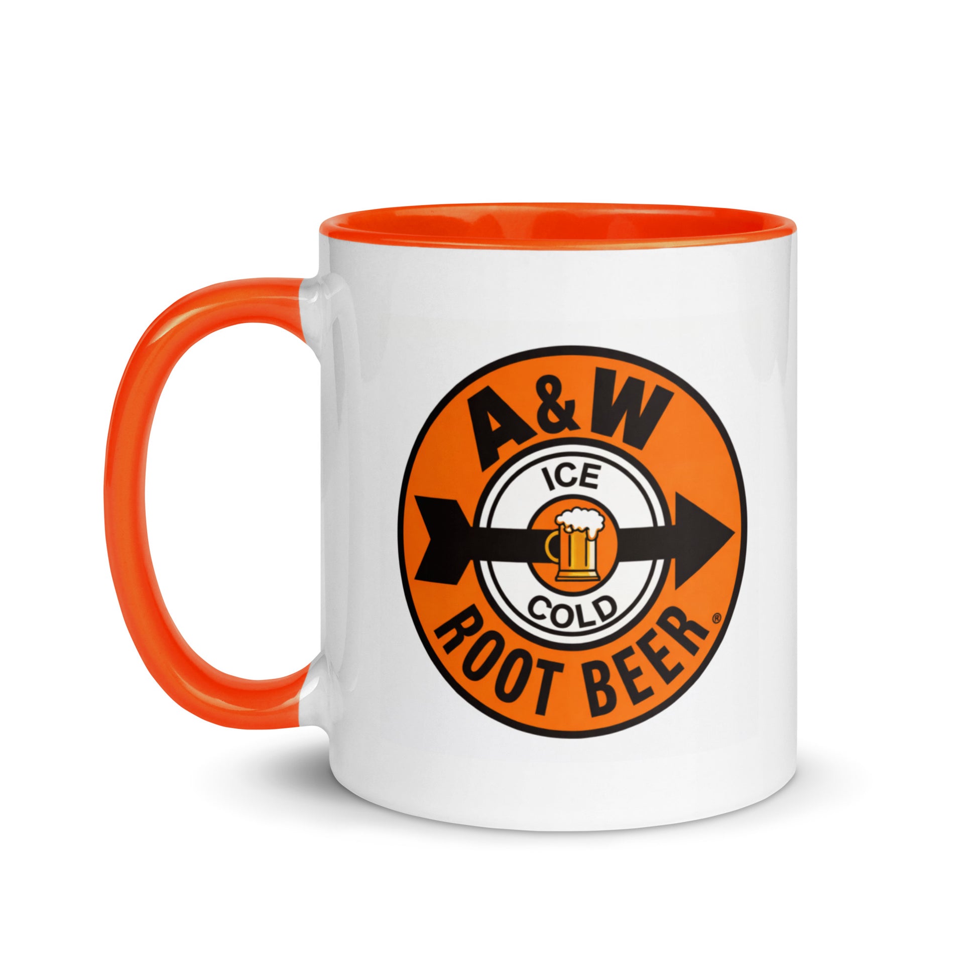 A&W Root Beer themed coffee mug featuring the recognizable drive-in restaurant logo, nostalgic gift for soda lovers, collectors, and retro Americana enthusiasts.