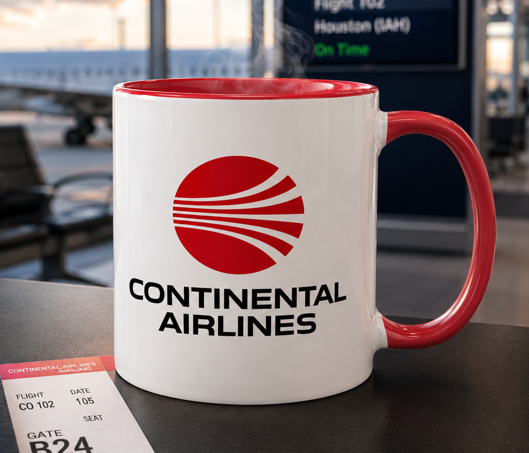 Vintage Continental Airlines Coffee Mug | Retro Continental Logo Ceramic Cup