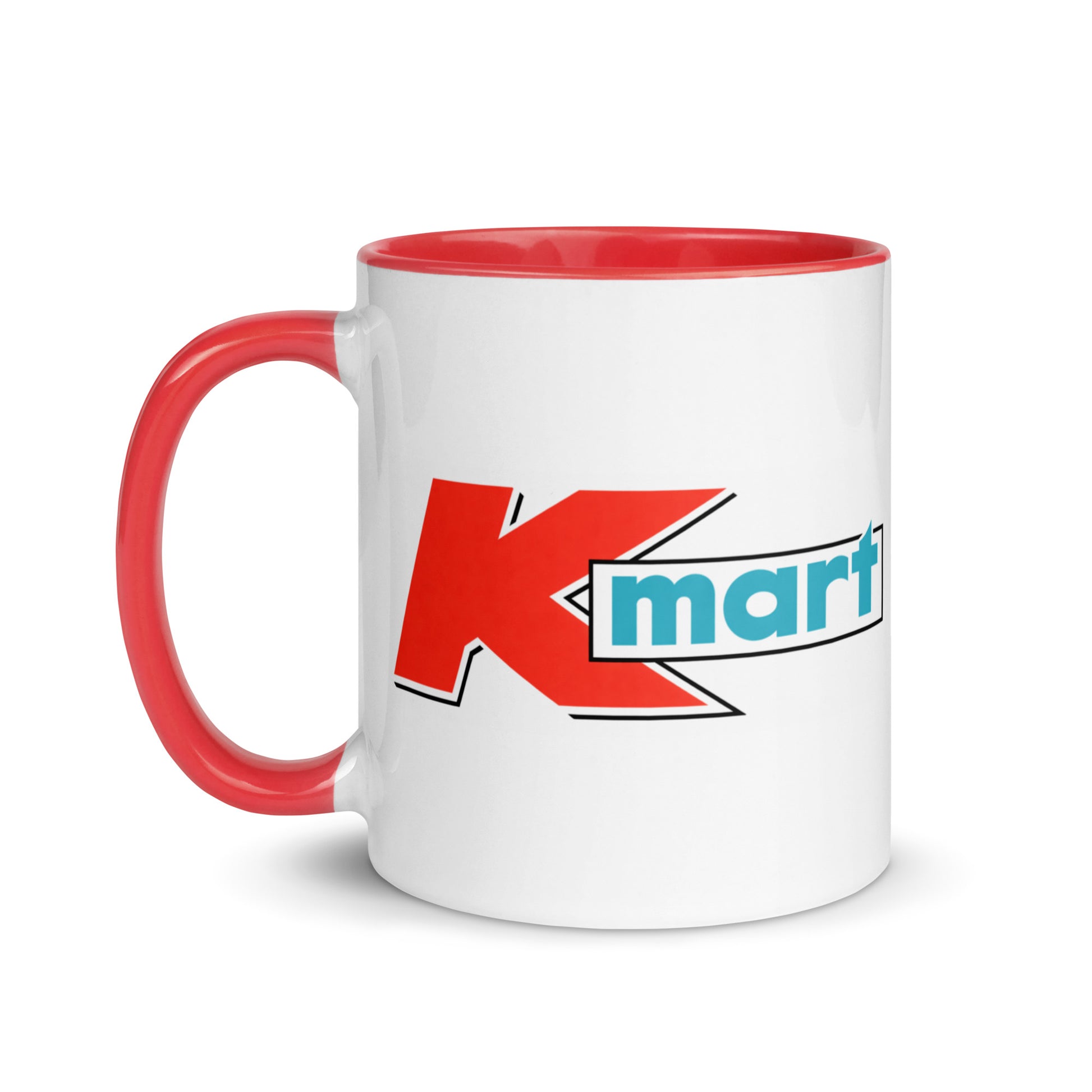 Kmart themed coffee mug featuring the recognizable retail store logo, nostalgic gift for collectors, former employees, shoppers, and Americana enthusiasts.
