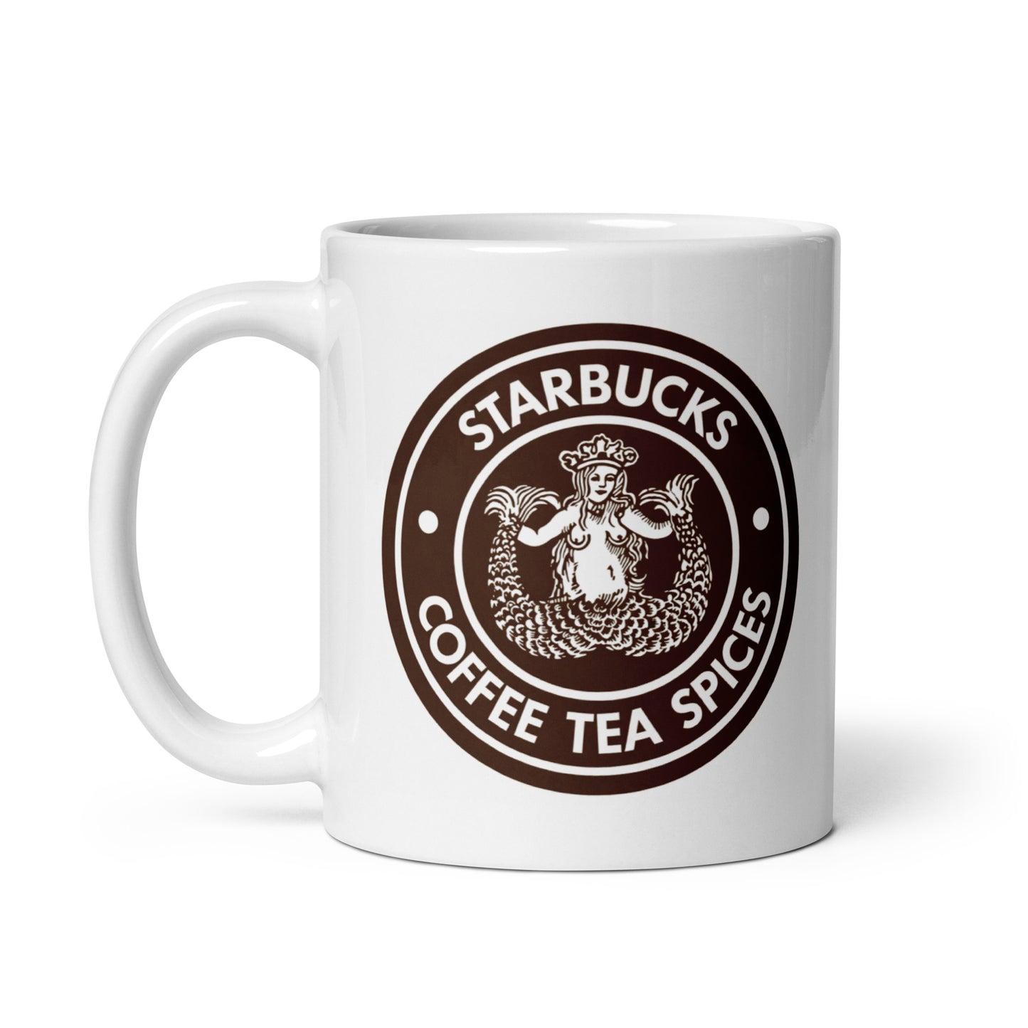 Classic Starbucks Coffee Tea Spices ceramic coffee mug showcasing the iconic vintage brown logo with the original siren design, an ideal gift for Starbucks lovers and nostalgic coffeehouse collectors.