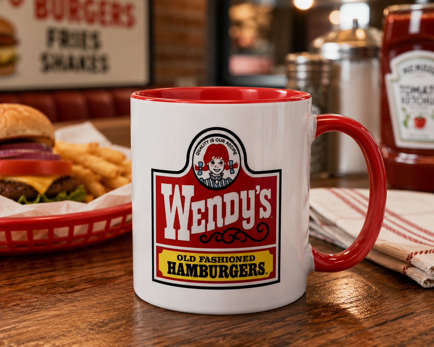 Wendy’s Coffee Mug | Old Fashioned Hamburgers Retro Logo Ceramic Cup