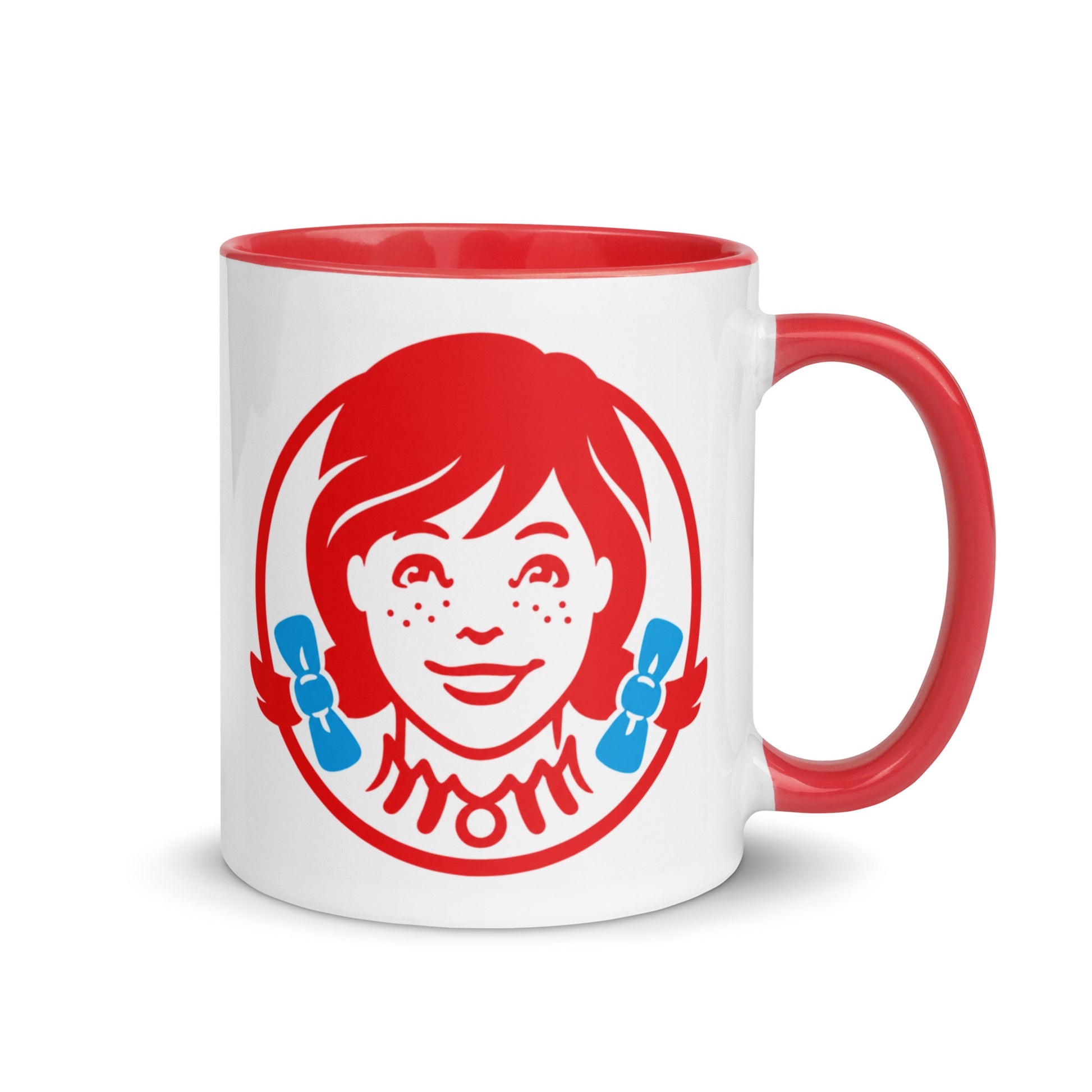 Wendy's Girl coffee mug featuring classic restaurant logo artwork with red handle and interior on glossy white ceramic mug.
