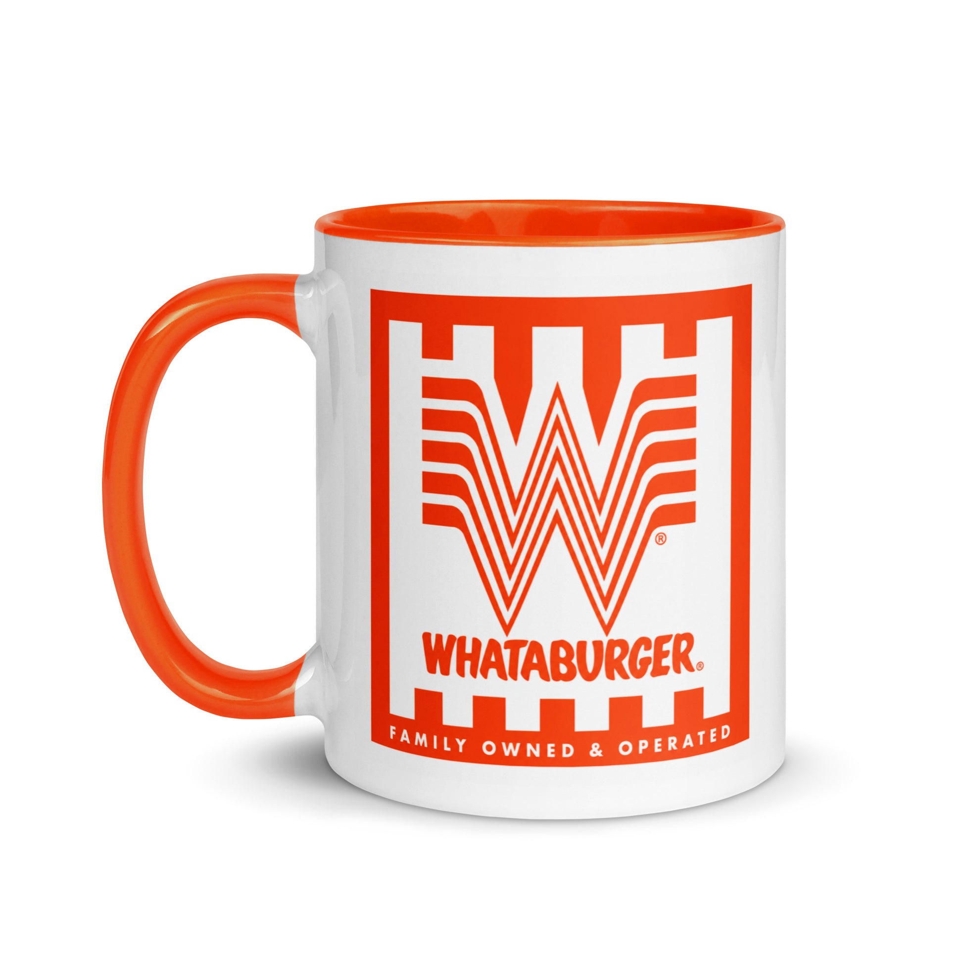 Classic Whataburger ceramic coffee mug with retro restaurant logo artwork, ideal for burger fans, road trip travelers, Americana collectors, and unique gift giving.