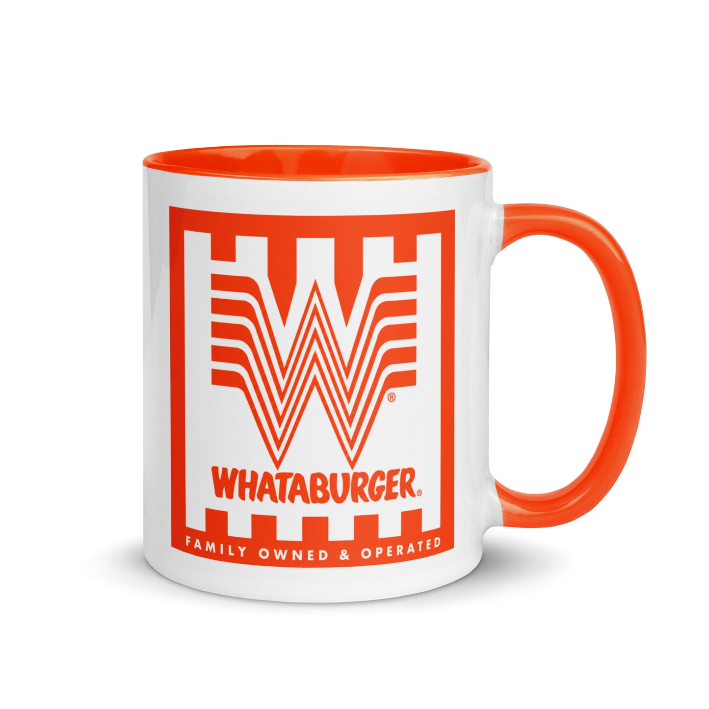 Vintage Whataburger logo coffee mug featuring the classic orange Flying W design, perfect for fast food enthusiasts, Texas restaurant fans, nostalgic collectors, and coffee lovers.